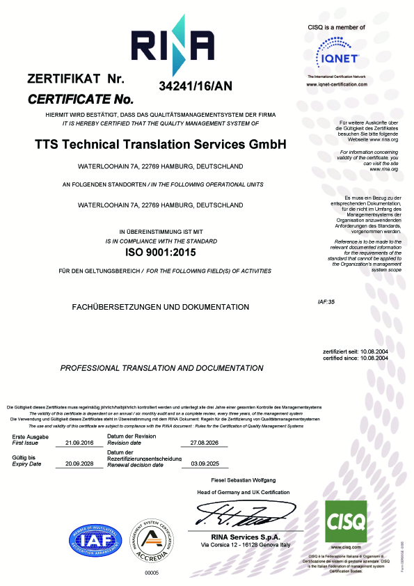 Certificate 9001 34241 16